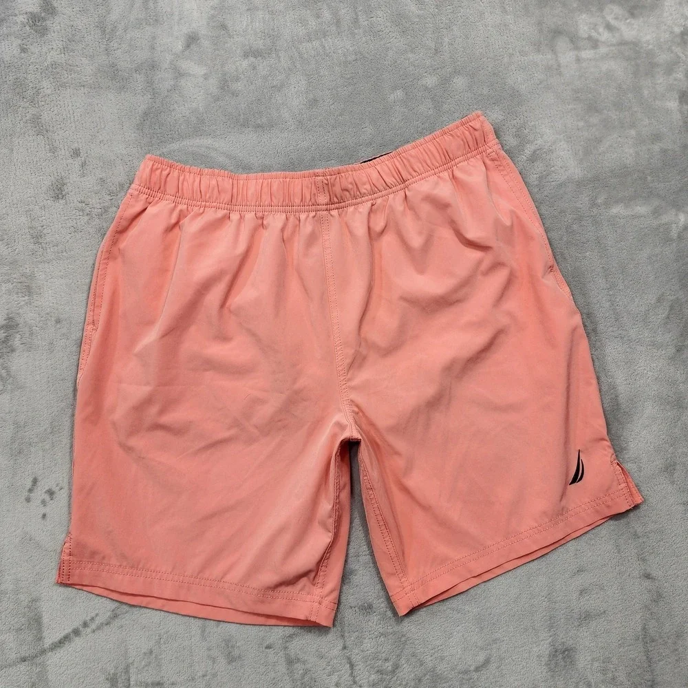 Nautica Swim Shorts Mens L Orange Peach Lined Drawstring Pockets Quick Dry Beach